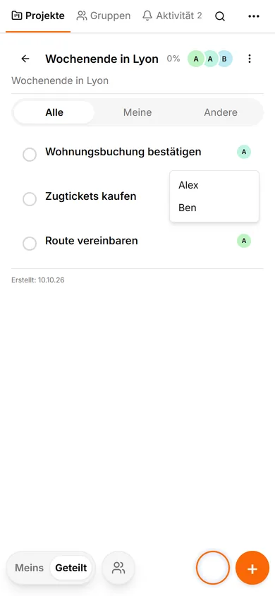TasksNet-Oberfläche: Aufgabe bearbeiten — Verantwortung verbindlich klären