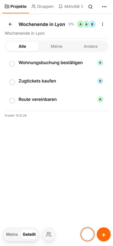 TasksNet-Oberfläche: Projekte — Projekt erstellen und Teilnehmer einladen