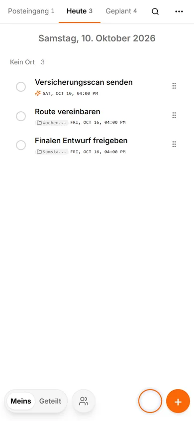 TasksNet-Oberfläche: Heute — Auf bestätigte eigene Verantwortung schauen