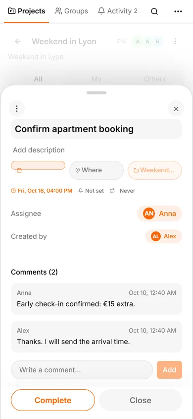 TasksNet interface: Edit Task — Return to the feed with the new context