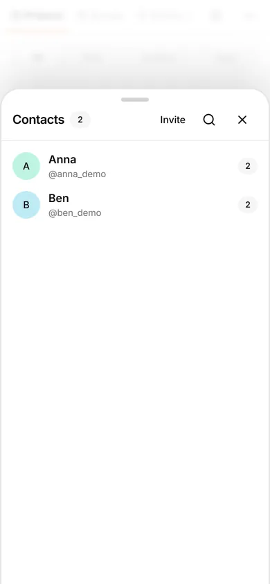 TasksNet interface: Contacts — Open Contacts and find shared work