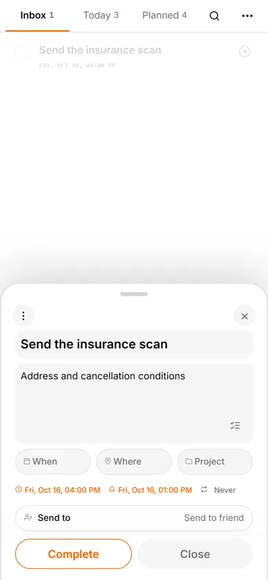 TasksNet interface: Edit Task — Clarify a next action and its context