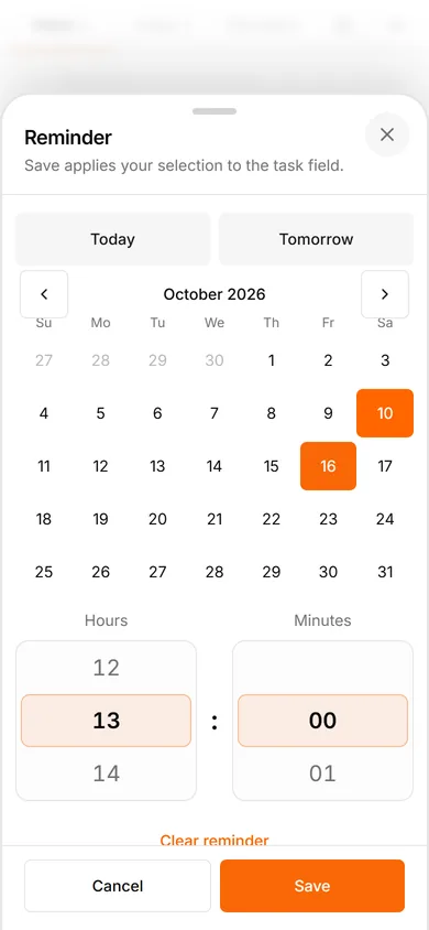 TasksNet interface: When — Set the deadline and the reminder separately