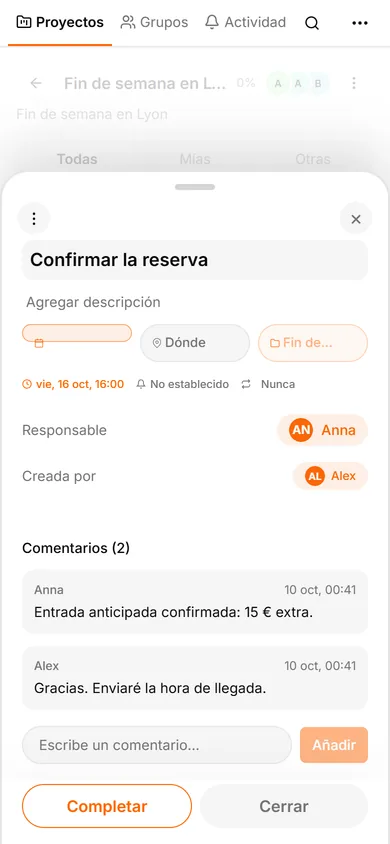 Interfaz de TasksNet: Editar tarea — Vuelve al feed con el contexto
