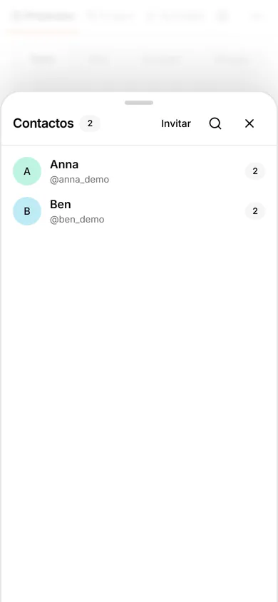 Interfaz de TasksNet: Contactos — Abre Contactos y consulta el trabajo común