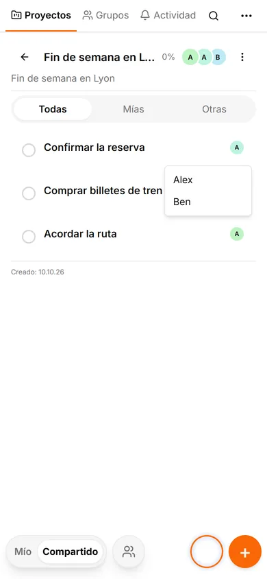 Interfaz de TasksNet: Editar tarea — Acuerda quién hace cada acción