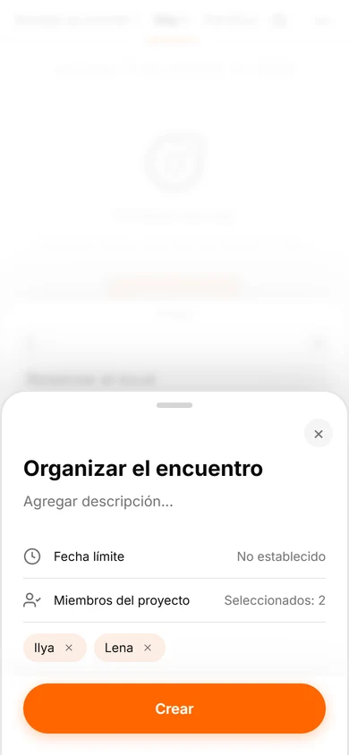Formulario de creación con Anya, Ilya y Lena como participantes