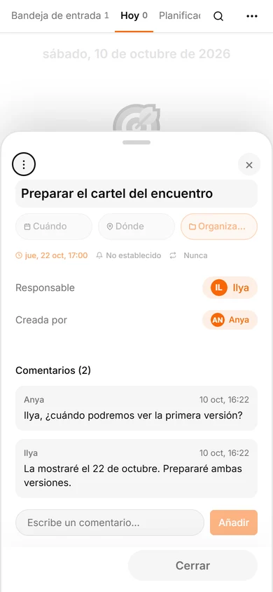 Ficha del cartel con fecha límite, asignación y conversación