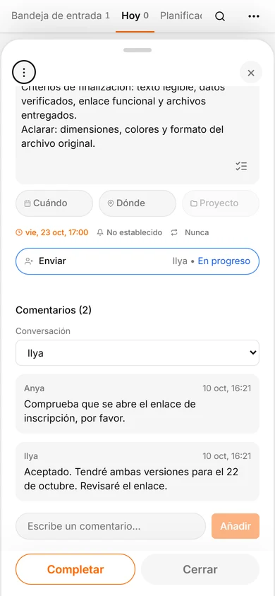 Anya e Ilya comentan el enlace de inscripción en el hilo de la tarea