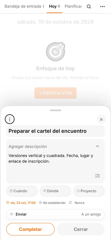 Tarea del cartel creada a partir de un borrador de voz en TasksNet en español