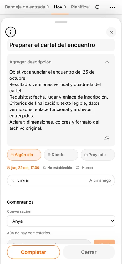 La tarea independiente de Ilya tiene su propia fecha del 22 de octubre
