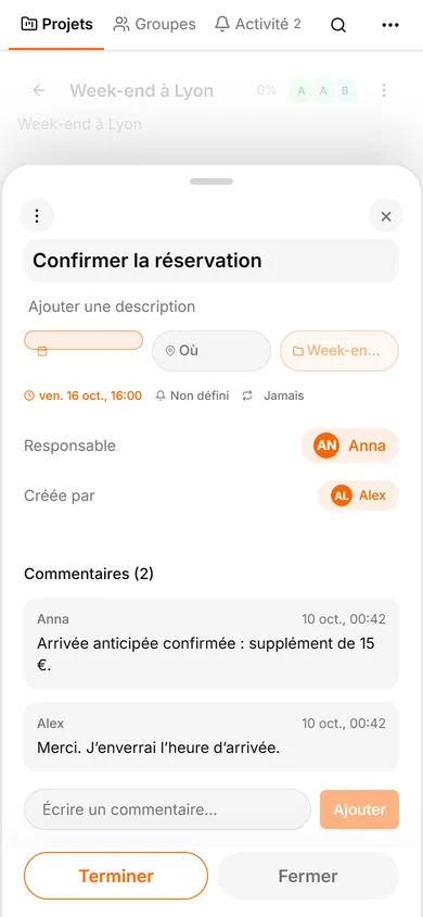 Interface TasksNet: Commentaires — Discuter du logement dans sa tâche