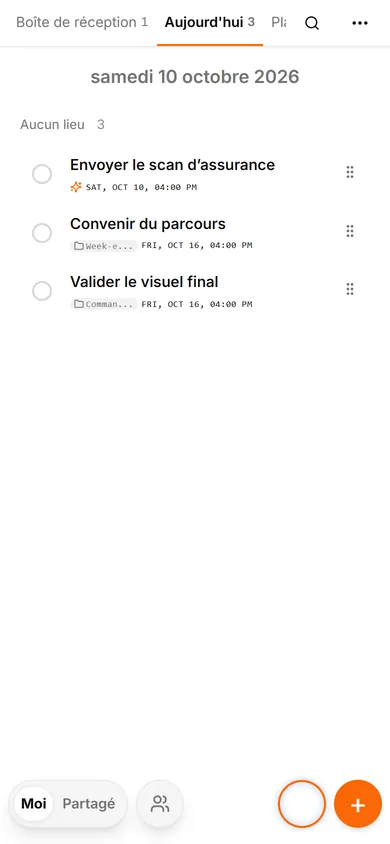 Interface TasksNet: Aujourd'hui — Se concentrer sur la responsabilité confirmée